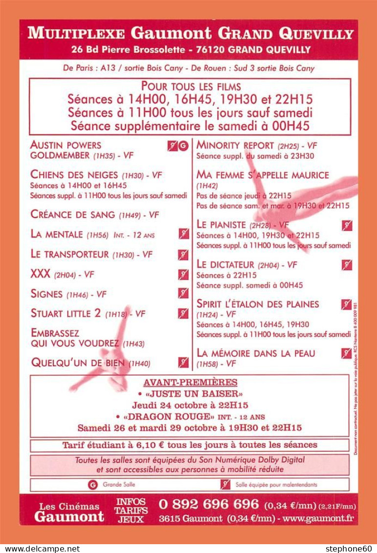A688 / 483 Carte Pub Type Flyer Cinéma GAUMONT LA MENTALE - Otros & Sin Clasificación