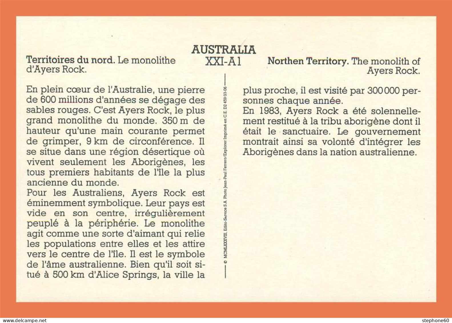 A691 / 203 Australie Le Monolithe D'Ayers Rock - Sin Clasificación