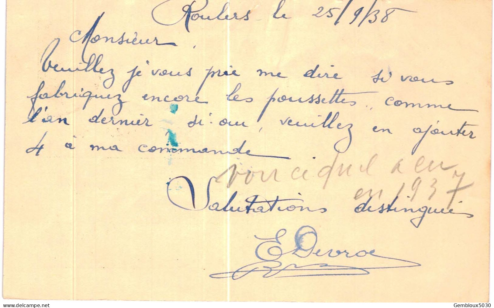 (L01) Entier Postal écrite De Roeselare Vers Deynze - Cartes Postales 1934-1951