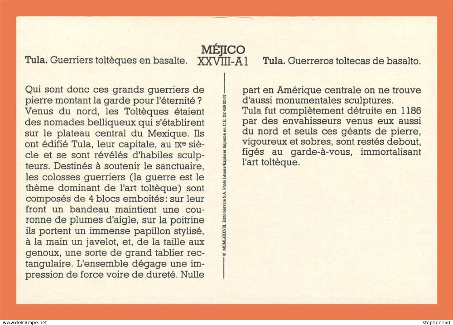 A689 / 159 Mexique Mejico TULA Guerriers Tolteques En Basaltes - Andere & Zonder Classificatie