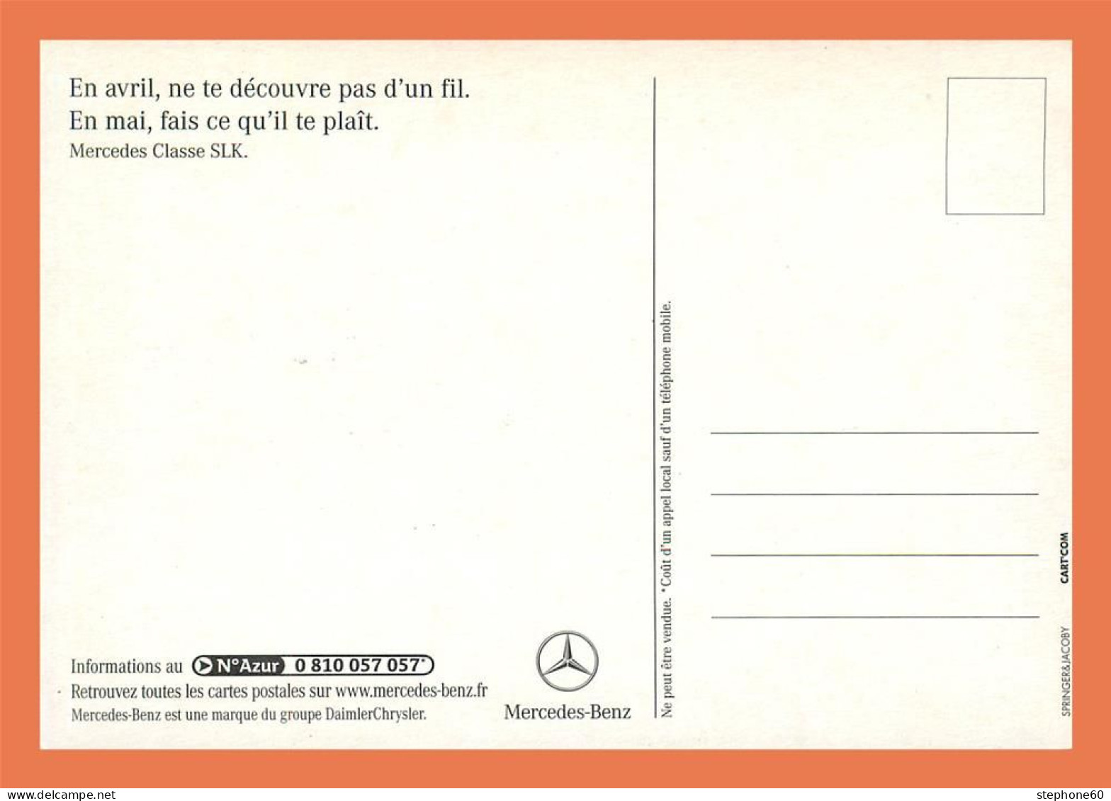 A686 / 525 Carte Pub MERCEDES BENZ ( Voiture ) - Publicité