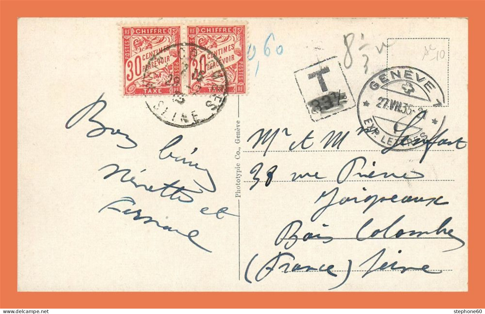 A694 / 229 GENEVE Débarcadere (Timbre Taxe Lettre Bateau ) - Genève