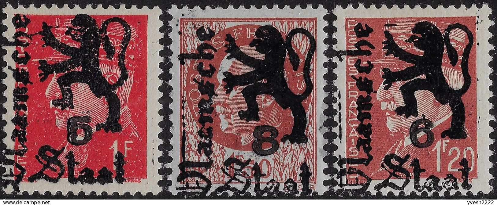 France Vers 1944. 3 Timbres Pétain Surchargés Par Des Fachos Vlaamsche Staat, état Flamand. Lion Des Flandres. - 1941-42 Pétain