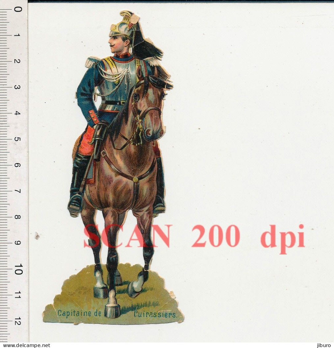 Image Chromo Ancienne Chocolat Poulain Découpi Capitaine De Cuirassiers Histoire De France Cuirassier à Cheval CP-601 - Poulain