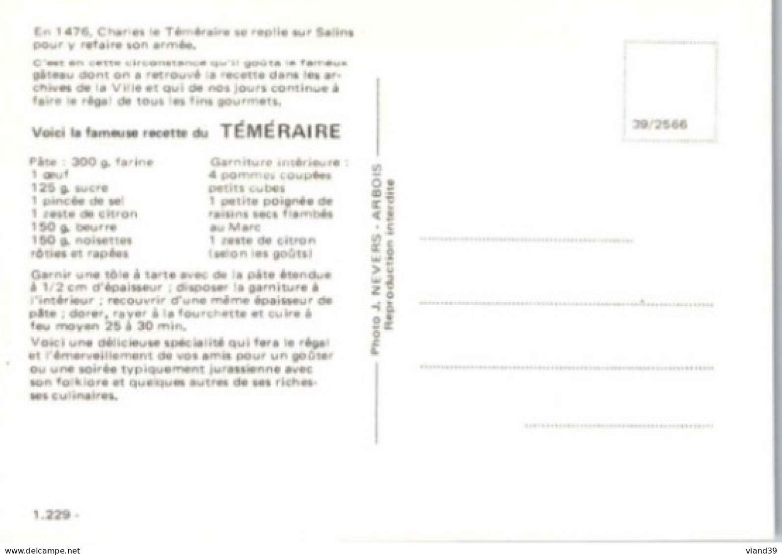 LE TÉMÉRAIRE.   -   Recettes De Cuisine    - CPM - Voir Scannes Recto-Verso - Recipes (cooking)