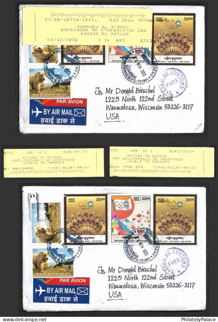 2020-2024 India -USA- India, Undelivered Address, G20,Korea, Mexico, Russia,China, Bear, Goat, Cover (**) Inde Indien - Storia Postale