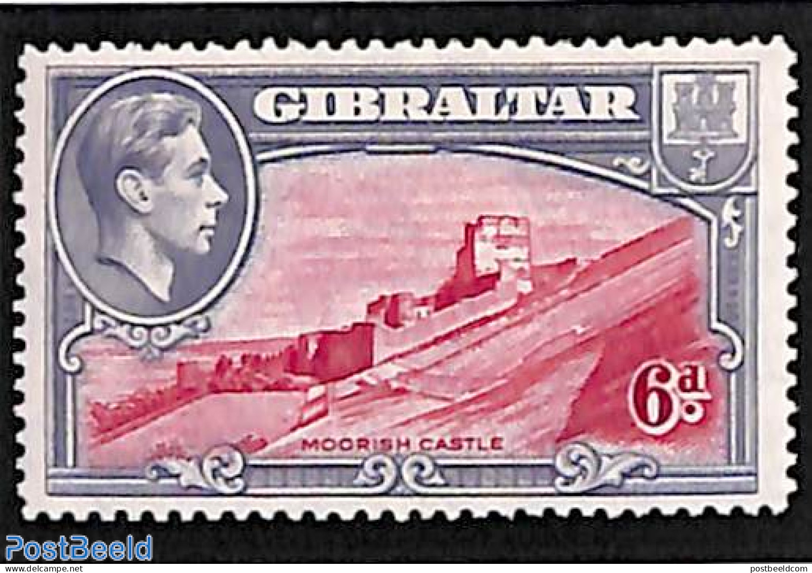 Gibraltar 1938 6p, Perf. 14, Stamp Out Of Set, Unused (hinged), Art - Castles & Fortifications - Castillos