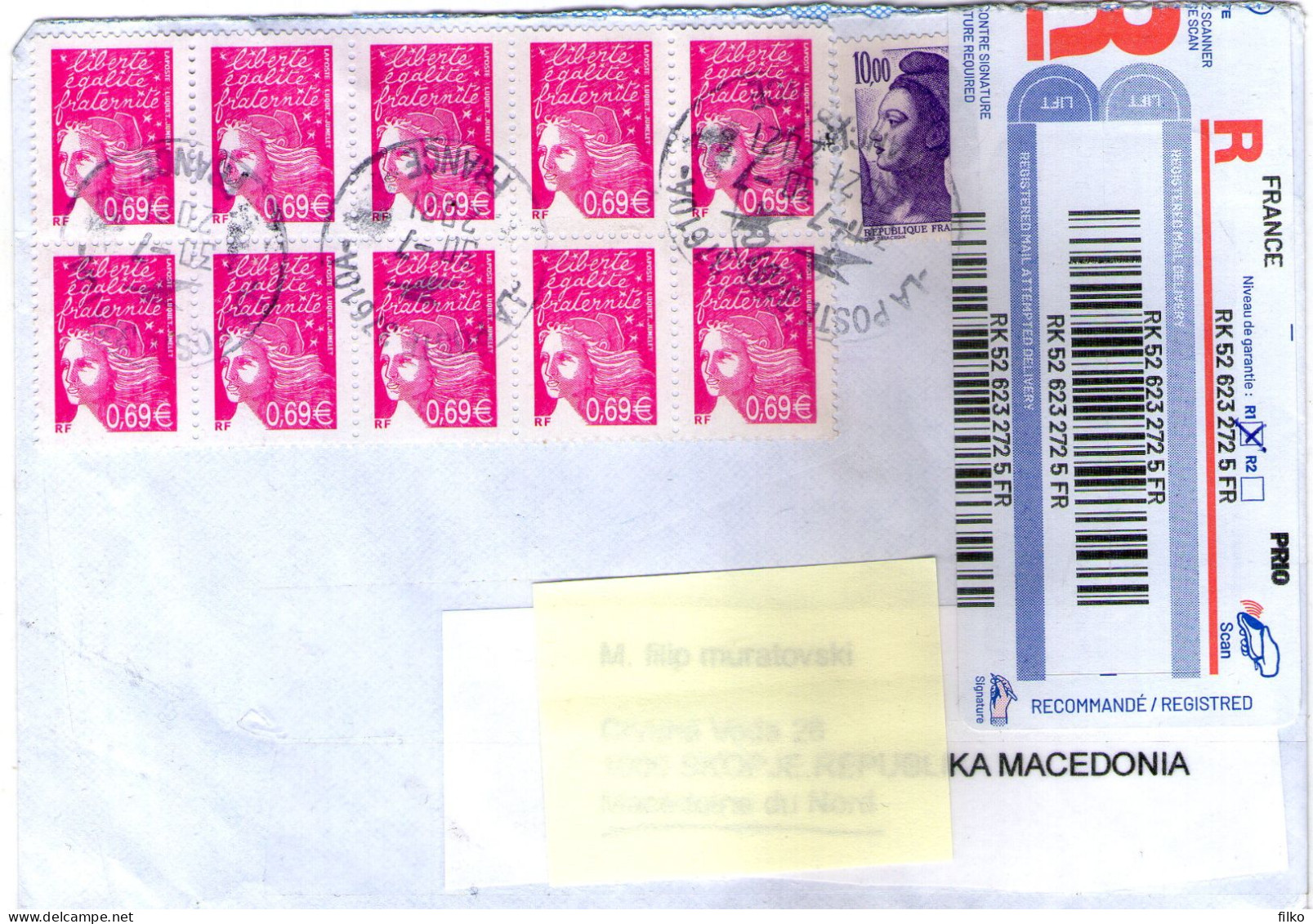 France,2021,RR Letter Sent To Macedonia,cancel La Poste 37610A,30.07.2021 As Scan - Cartas & Documentos