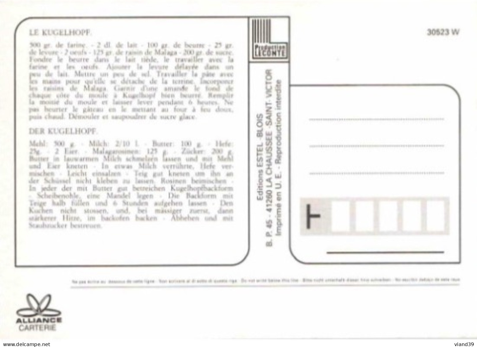 LE KUGELHOPF    -   Recettes De Cuisine    - CPM - Voir Scannes Recto-Verso - Recepten (kook)