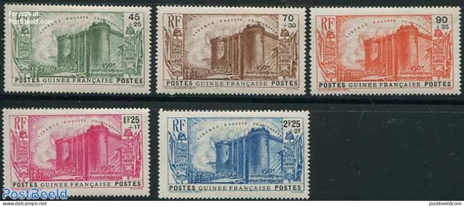 French Guinea 1939 150 Years French Revolution 5v, Mint NH, History - History - Castles & Fortifications - Castillos