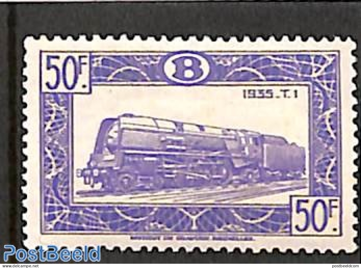 Belgium 1949 50F, Stamp Out Of Set, Unused (hinged), Transport - Railways - Ungebraucht