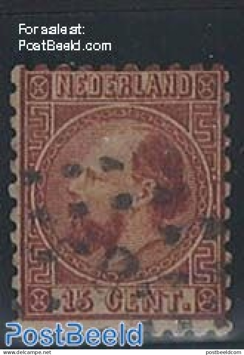 Netherlands 1867 15c Orange/brown, Used, Perf. 10.5:10.25, With Cert. (BPA), Used Stamps - Used Stamps