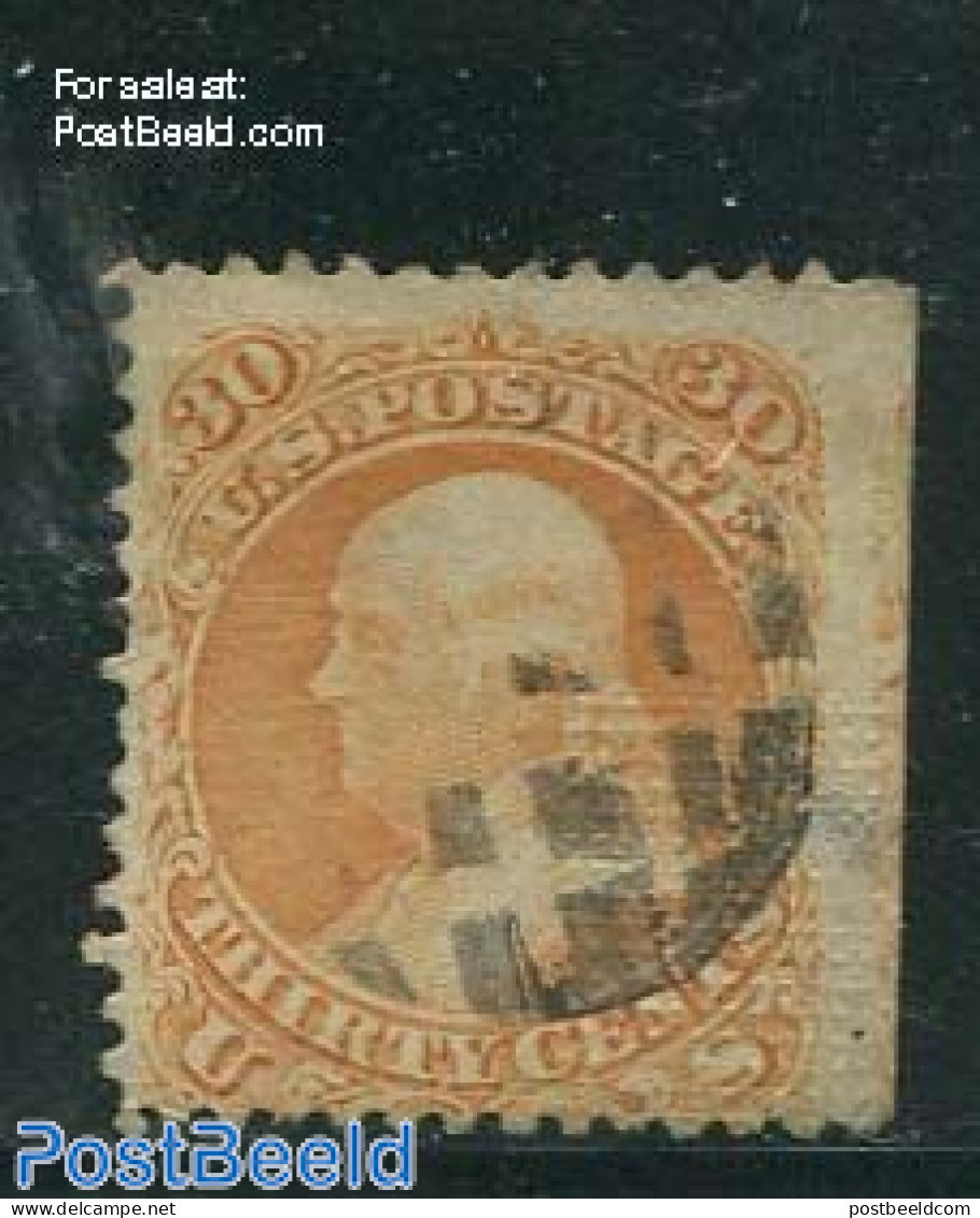 United States Of America 1861 30c Orange, Waffle, Used, Used - Oblitérés