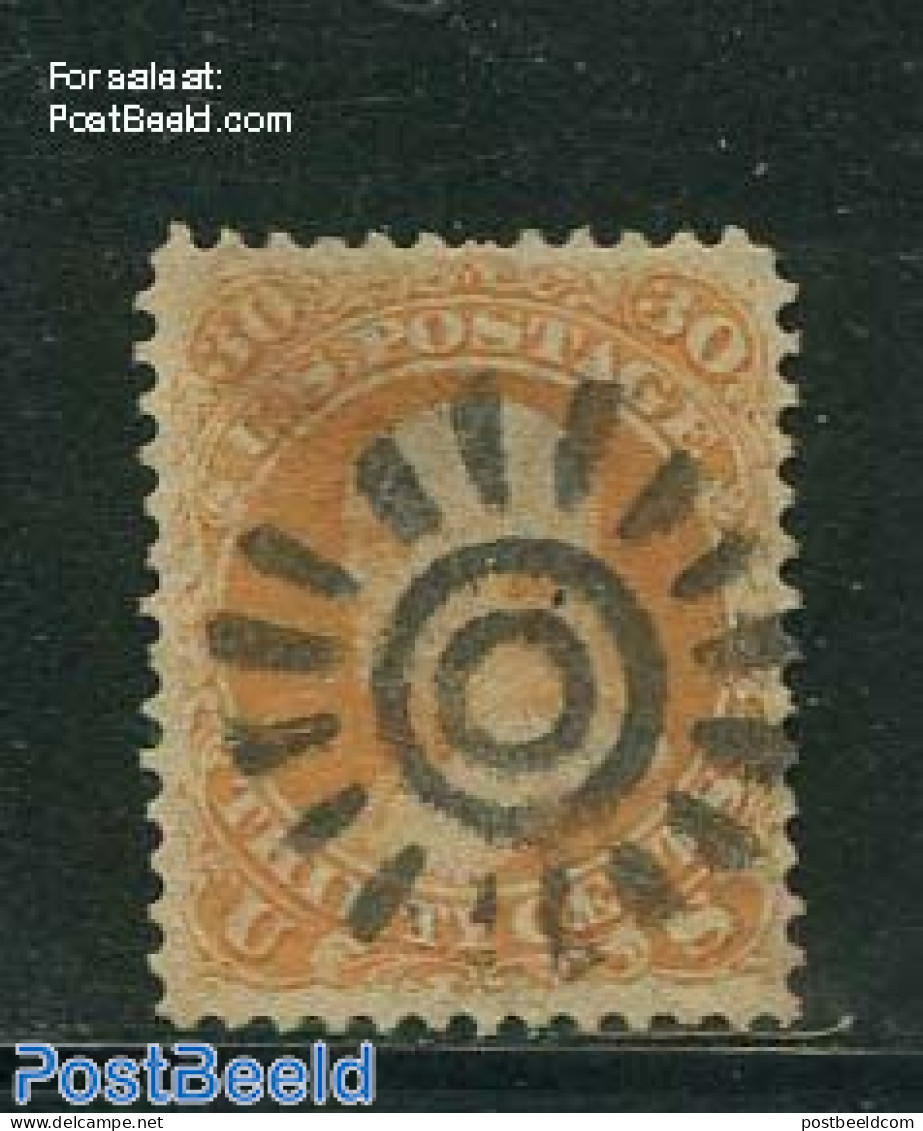 United States Of America 1861 30c Orange, Used, Short Perf. On Top, Used Stamps - Gebruikt