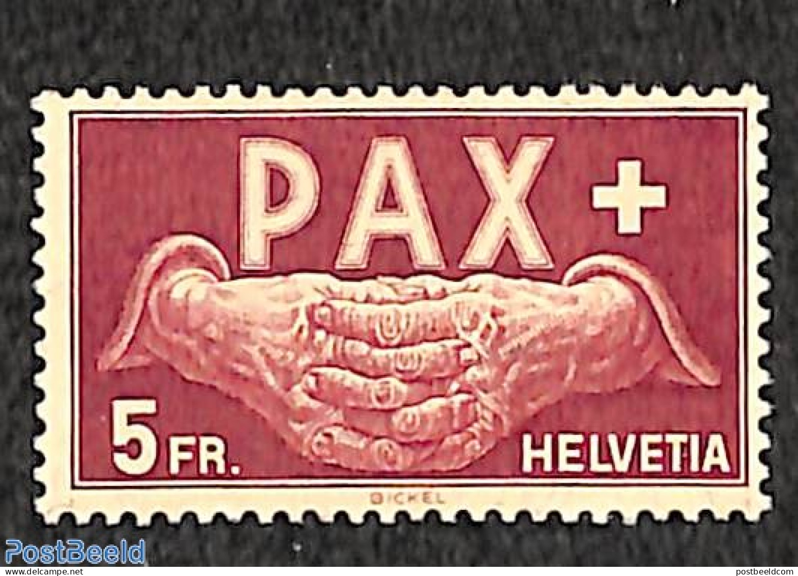 Switzerland 1945 5Fr, Stamp Out Of Set, Unused (hinged) - Ungebraucht