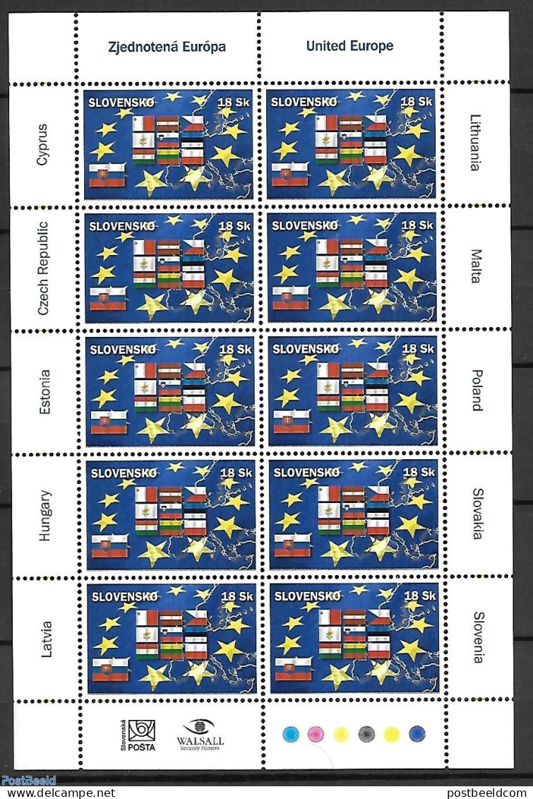 Slovakia 2004 New EU Members M/s, Mint NH, History - Europa Hang-on Issues - Flags - Neufs