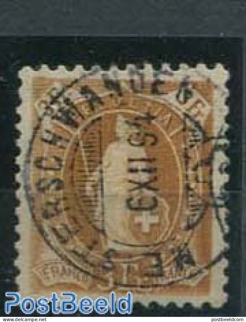 Switzerland 1882 3Fr. Dark Yellow-orange, Contr. 1X, Perf. 11.75, Used Stamps - Oblitérés