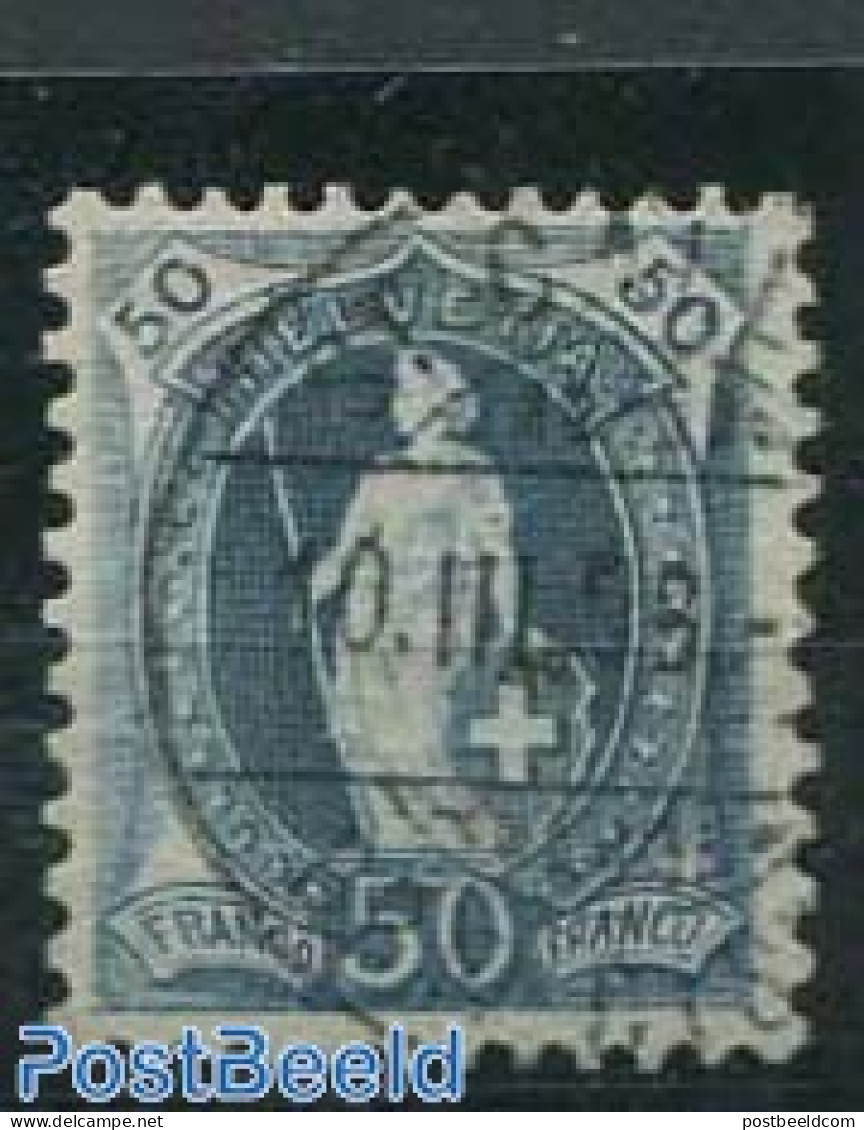 Switzerland 1882 50c. Cyan Blue, Contr. 1Y, Perf. 11.75:11.25, Used Stamps - Oblitérés