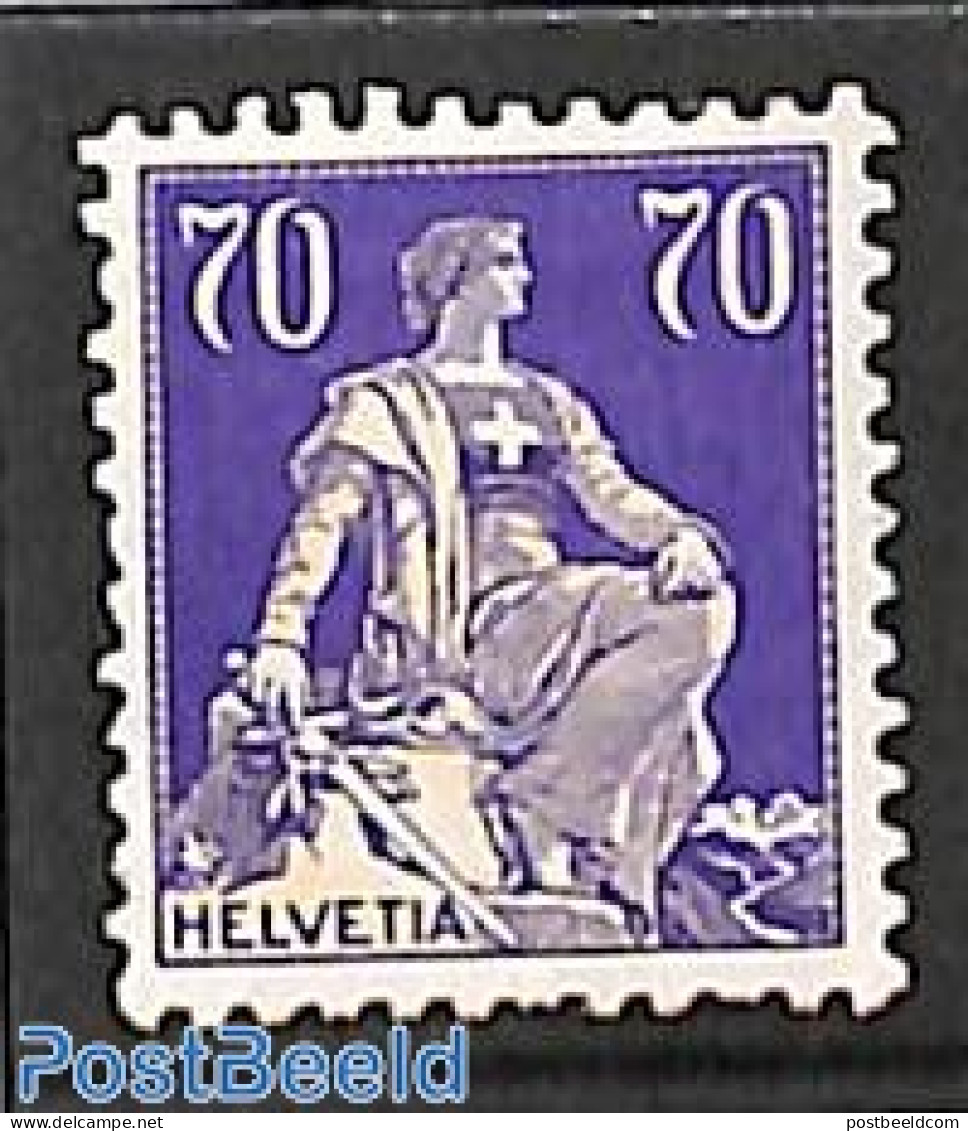 Switzerland 1921 70c, Grilled Gum, Stamp Out Of Set, Unused (hinged) - Neufs