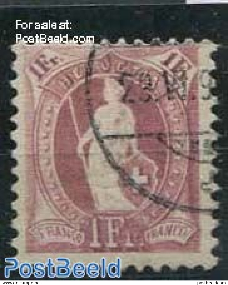 Switzerland 1882 1Fr, Brown-purple, Contr 1X, Perf. 11.75:11.25, Used Stamps - Usati
