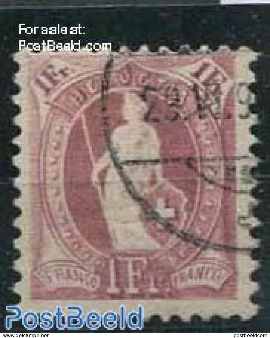 Switzerland 1882 1Fr, Brown-purple, Contr 1X, Perf. 11.75:11.25, Used Stamps - Gebraucht