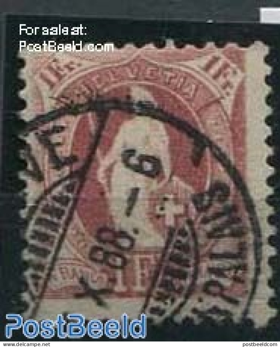 Switzerland 1882 1Fr, Bright Brown-lilac, Contr. 1X, Perf. 11.75, Used Stamps - Used Stamps