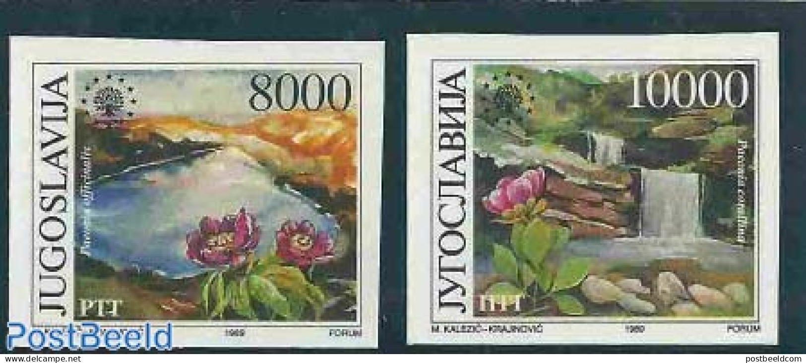 Yugoslavia 1989 European Nature Conservation 2v IMPERFORATED, Mint NH, History - Nature - Europa Hang-on Issues - Flow.. - Ungebraucht