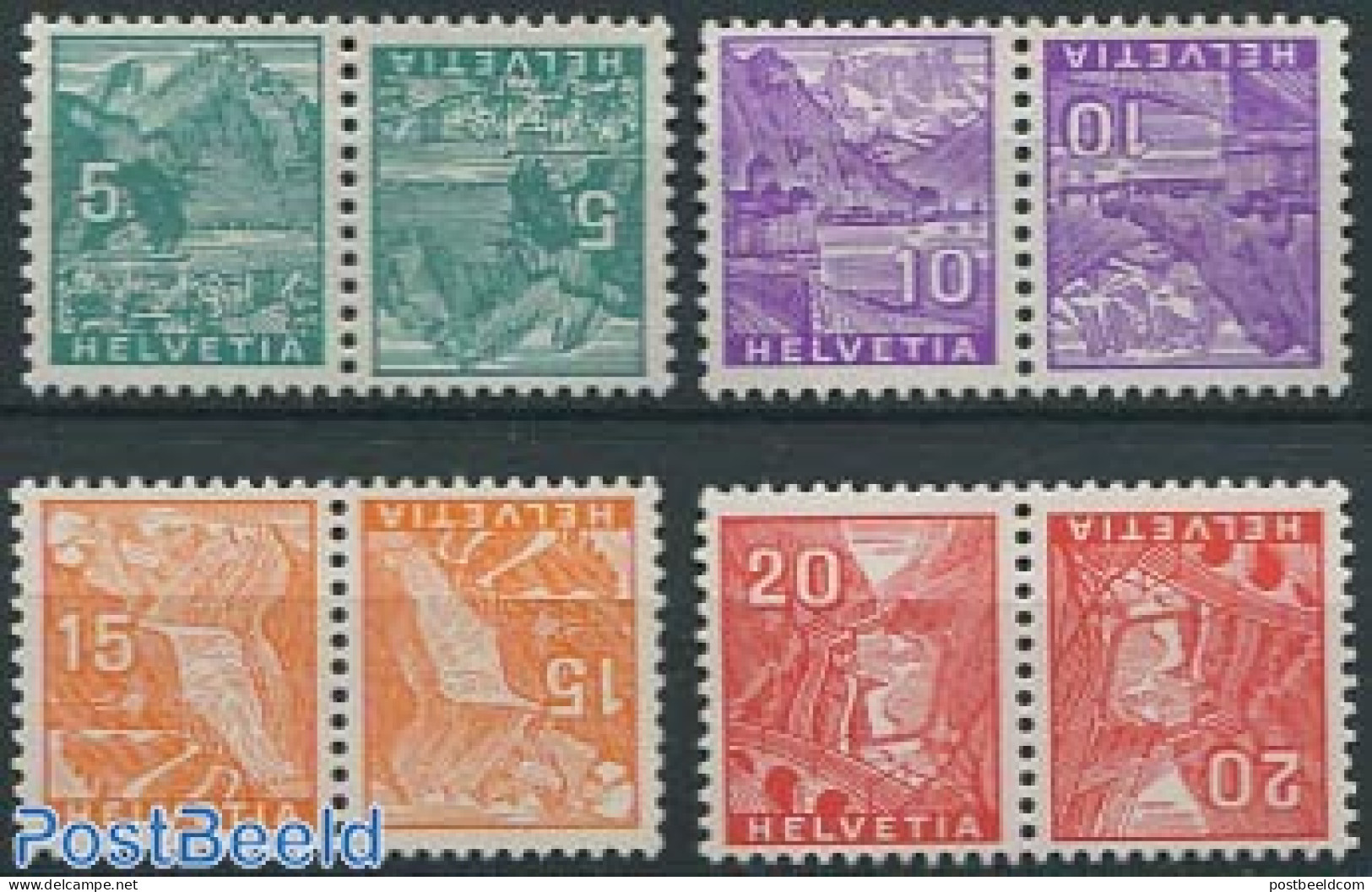 Switzerland 1935 Tete Beche Pairs (4), Mint NH, Transport - Railways - Neufs