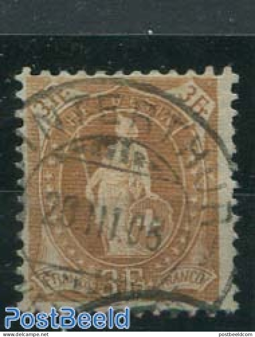 Switzerland 1905 3Fr, Brown-ochre, Perf. 11.75:12.25, Used Stamps - Oblitérés