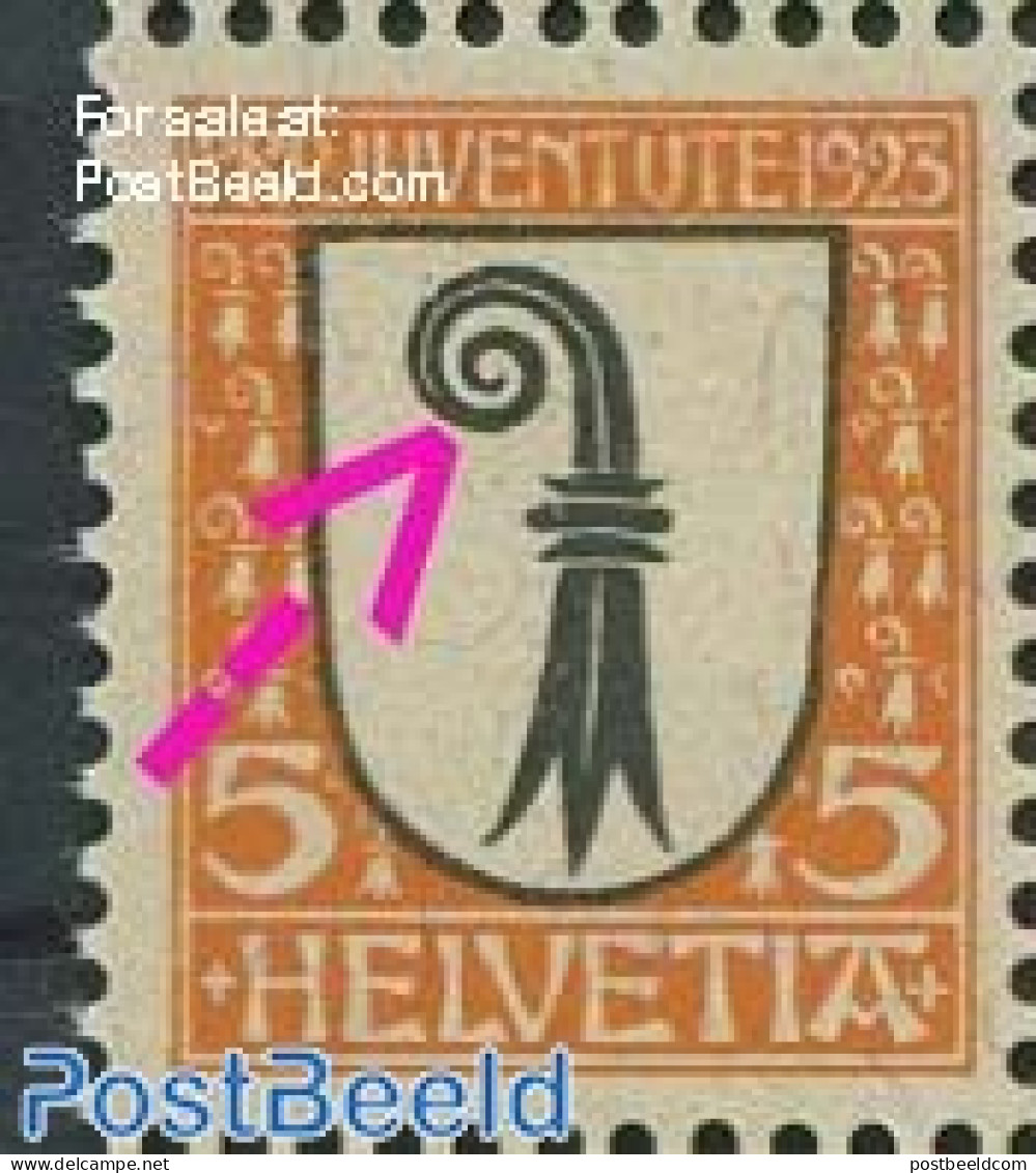 Switzerland 1923 5+5c, Plate Flaw, Thick Curled End, Mint NH, History - Various - Coat Of Arms - Errors, Misprints, Pl.. - Neufs