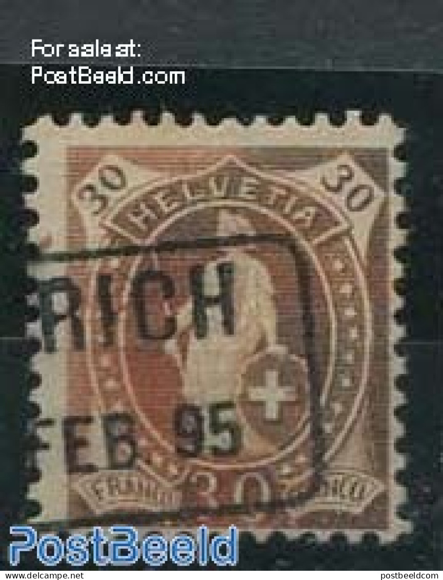 Switzerland 1882 30c, Red-brown, Perf. 11.75:11.25, Contr. 1X, Used Stamps - Used Stamps