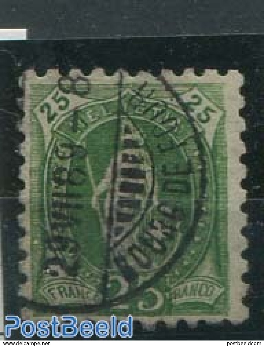 Switzerland 1882 25c, Dark Green-olive, Perf. 9.75:9.25, Contr. 1X, Used Stamps - Usati