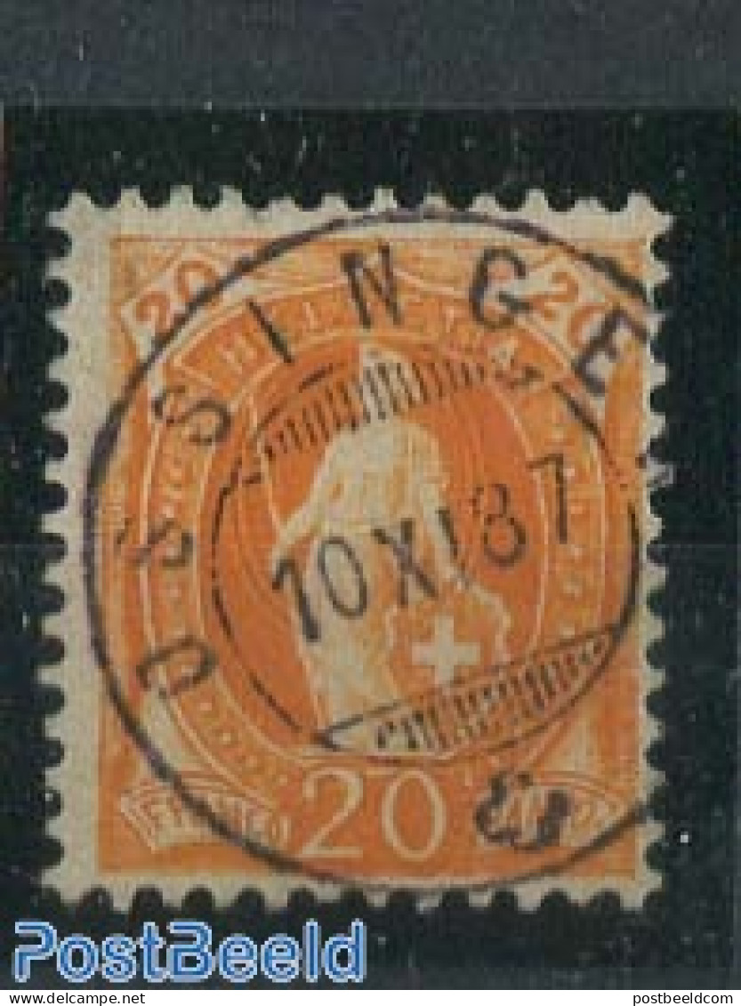 Switzerland 1882 20c, Red Orange, Contr 1X, Perf.11.75, Faded Print, Used Stamps - Gebraucht