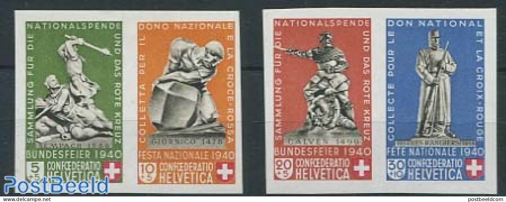 Switzerland 1940 Pro Patria 4v (from S/s), Mint NH, Art - Sculpture - Unused Stamps