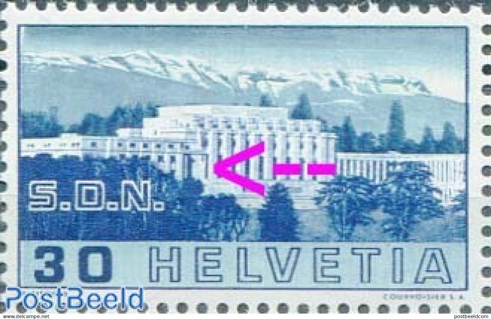 Switzerland 1938 30c, Plate Flaw, Line On First Pillar, Mint NH, Various - Errors, Misprints, Plate Flaws - Unused Stamps