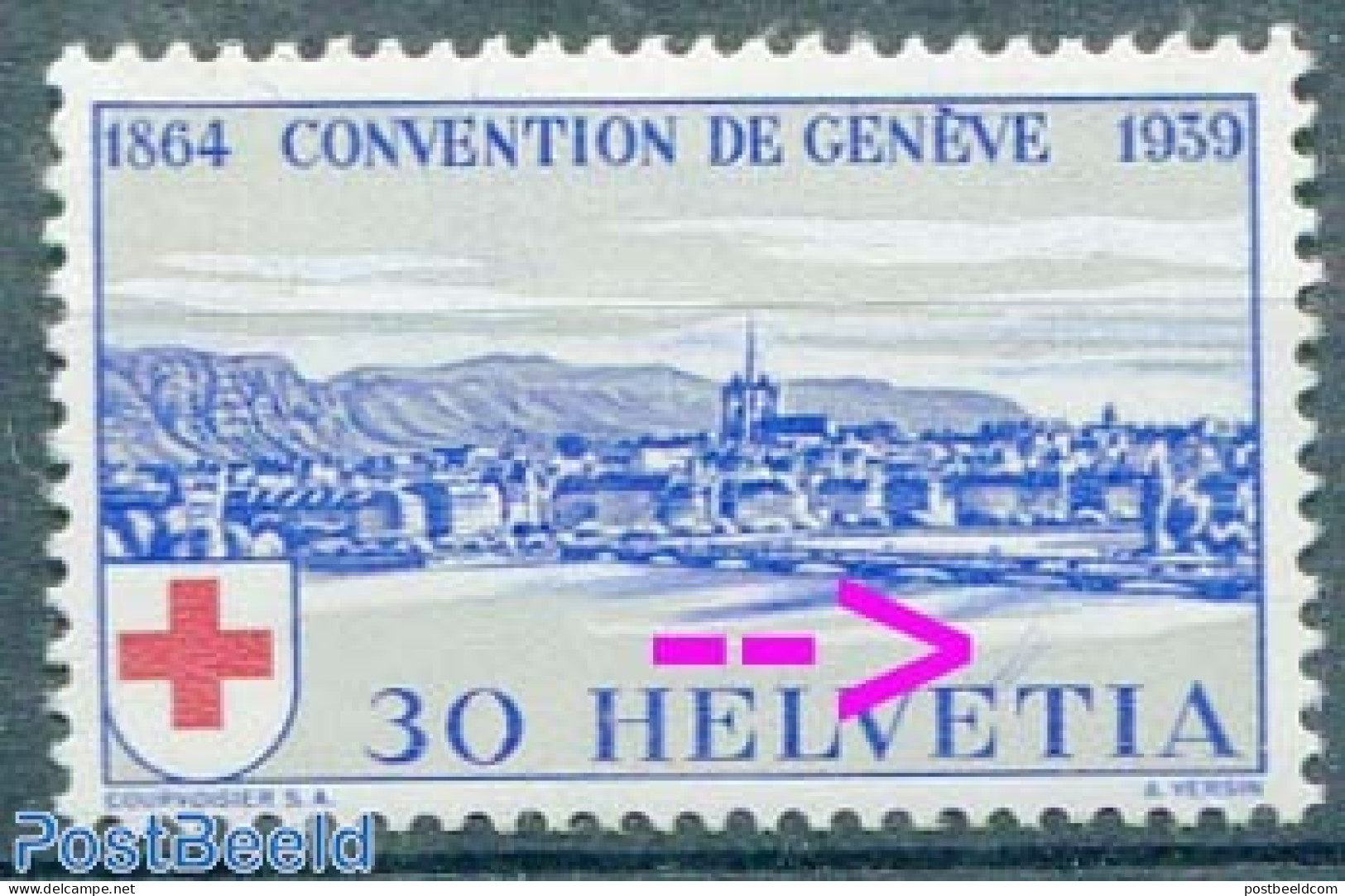 Switzerland 1939 30c, Plate Flaw, 2 Lines On E In HELVETIA, Mint NH, Various - Errors, Misprints, Plate Flaws - Unused Stamps