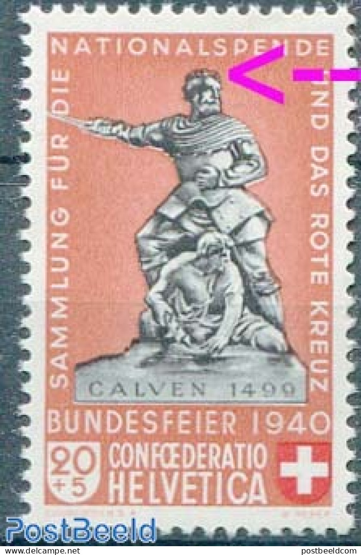 Switzerland 1940 20+5c, Plate Flaw, Red Hair, Mint NH, Various - Errors, Misprints, Plate Flaws - Nuovi