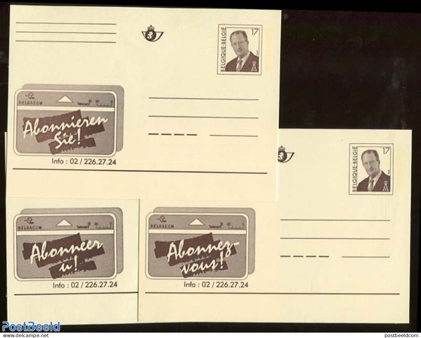 Belgium 1996 Postcard Set, Subscriptions (3 Cards), Unused Postal Stationary - Storia Postale