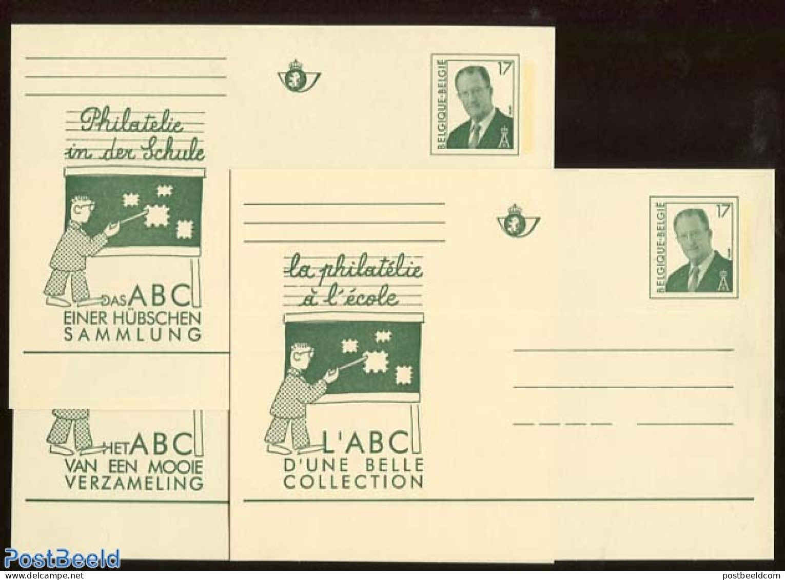 Belgium 1997 Postcard Set, Philately At School (3 Cards), Unused Postal Stationary, Science - Education - Storia Postale
