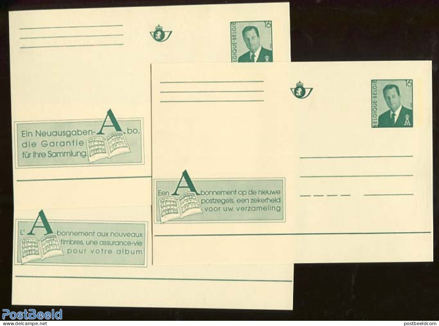 Belgium 1996 Postcard Set, Stamp Subscriptions (3 Cards), Unused Postal Stationary, Philately - Cartas & Documentos
