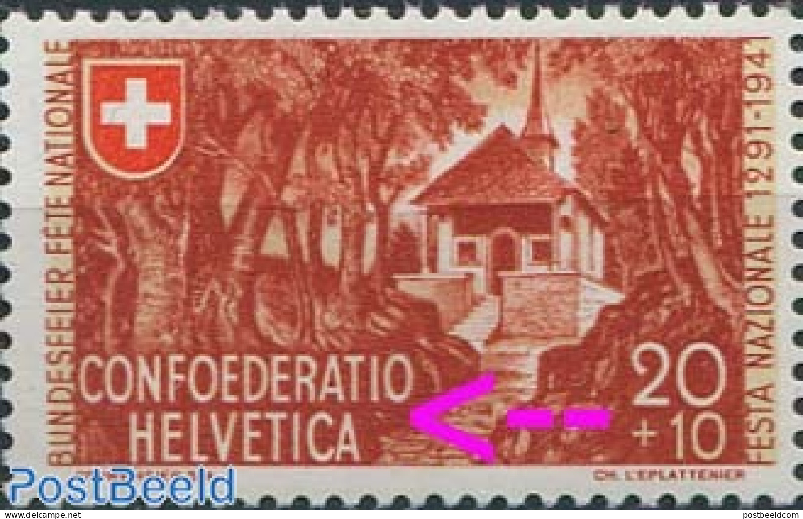 Switzerland 1941 20+10c, Plate Flaw, Spot Under I Of Confederation, Mint NH, Various - Errors, Misprints, Plate Flaws - Ongebruikt