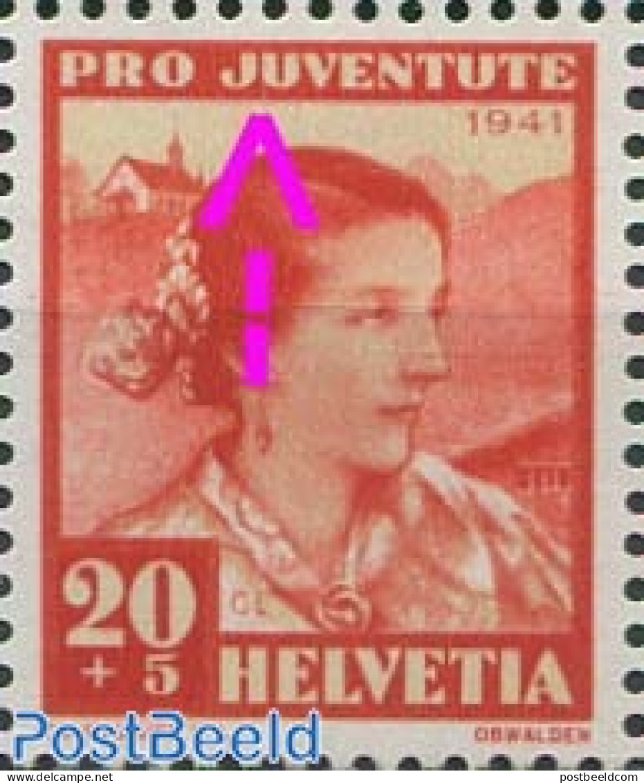 Switzerland 1941 20+5c, Plate Flaw, Hor. Line Under U Of JUVENTE, Mint NH, Various - Costumes - Errors, Misprints, Pla.. - Neufs