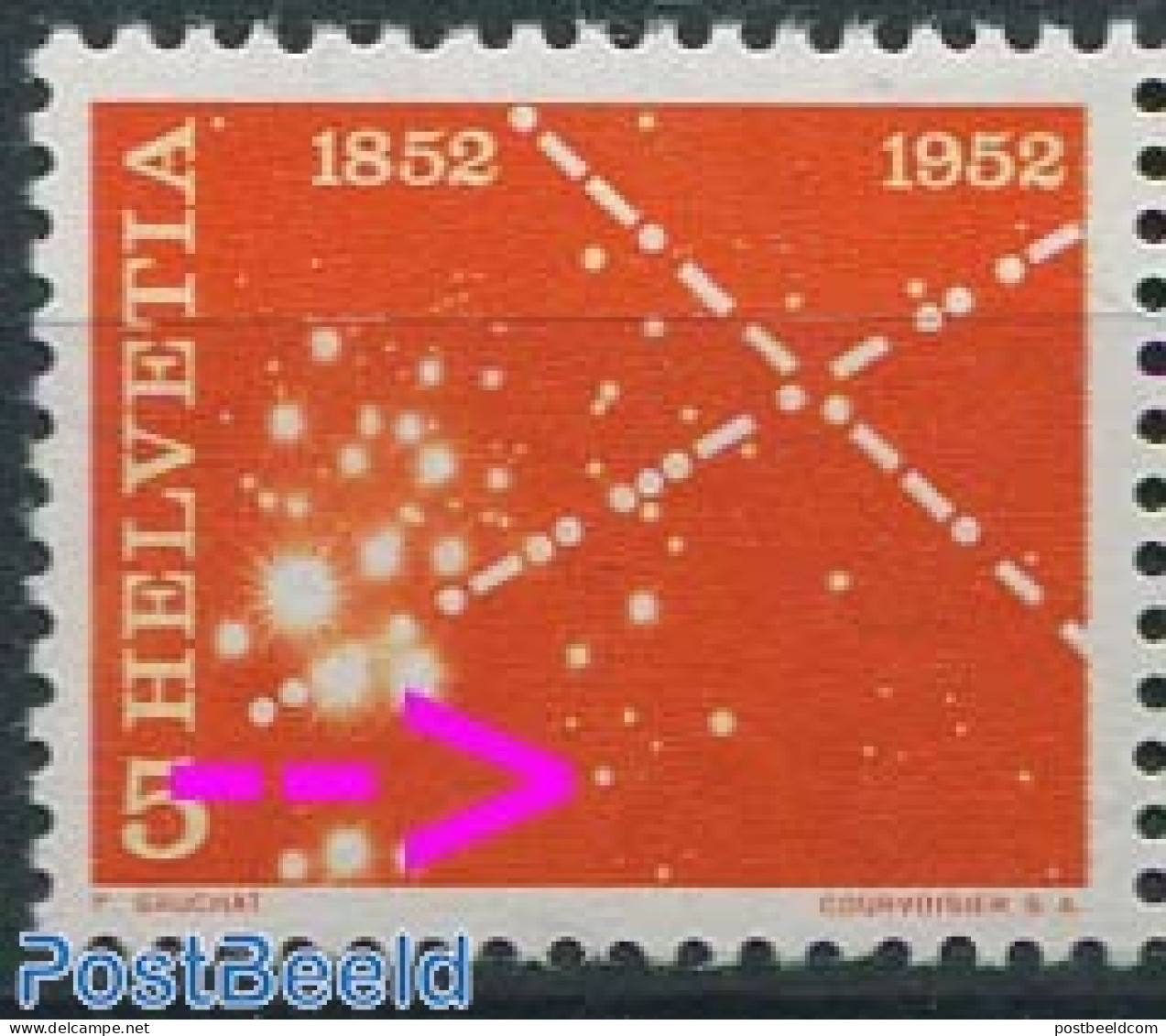 Switzerland 1952 5c, Plate Flaw, Extra Star, Mint NH, Various - Errors, Misprints, Plate Flaws - Ungebraucht