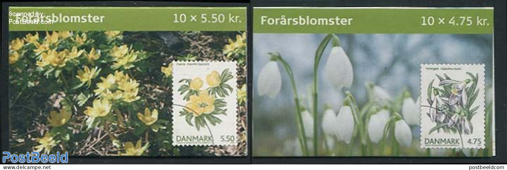 Denmark 2006 Spring Flowers 2 Booklets, Mint NH, Nature - Flowers & Plants - Stamp Booklets - Unused Stamps