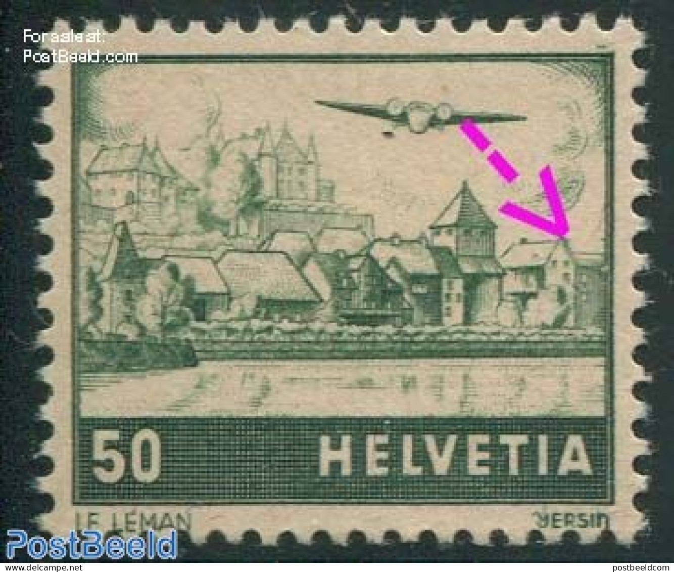 Switzerland 1941 50c, Plate Flaw, White Roof On Right House, Mint NH, Various - Errors, Misprints, Plate Flaws - Nuovi