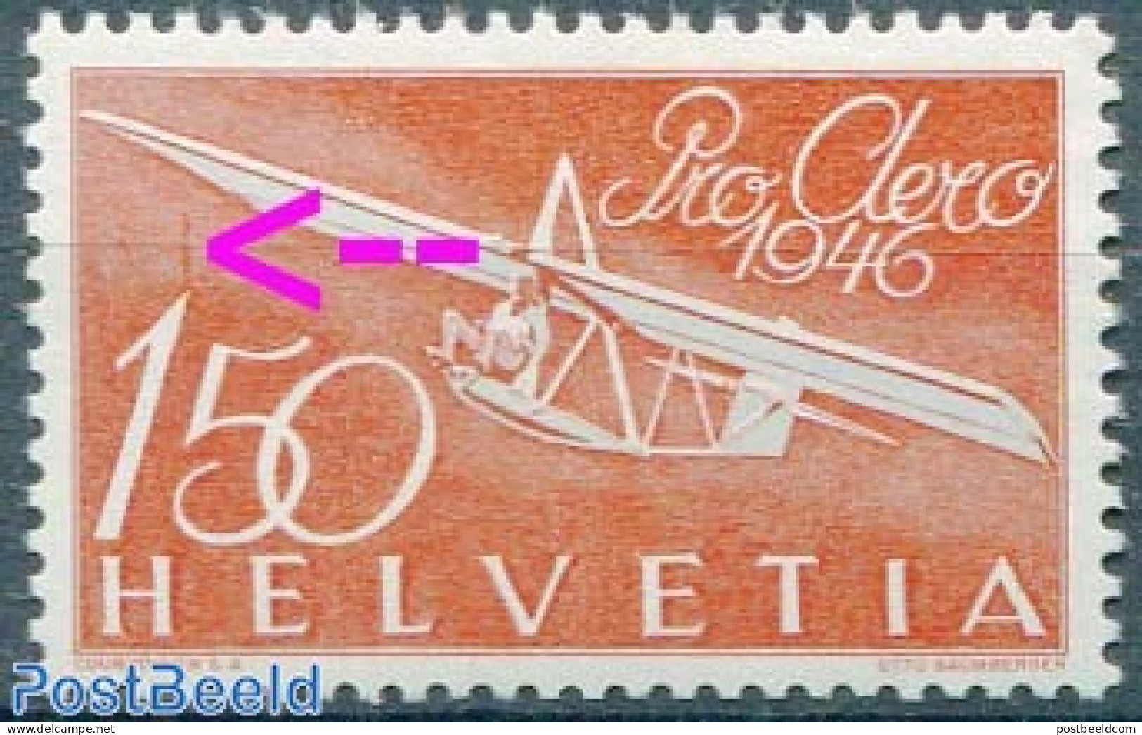 Switzerland 1946 150c, Plate Flaw, Red Line From Left Wing To 150, Unused (hinged), Transport - Various - Aircraft & A.. - Ungebraucht
