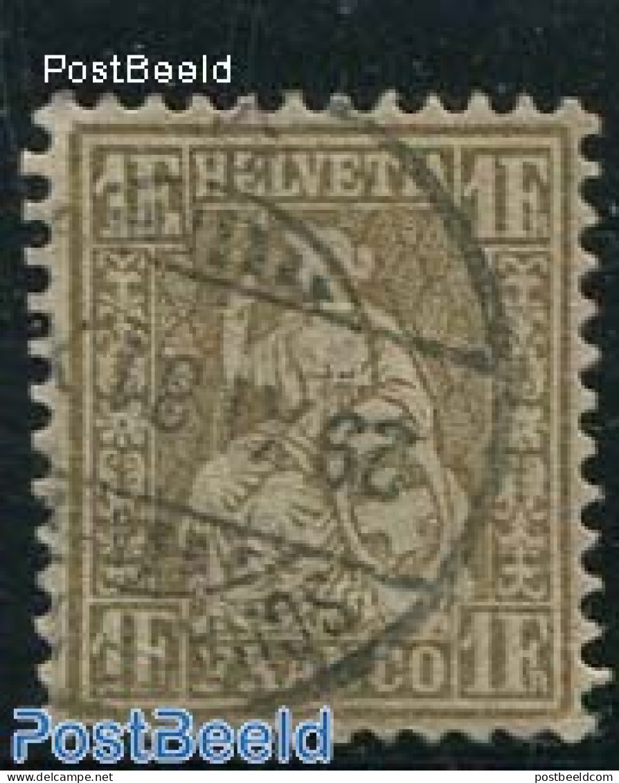 Switzerland 1881 1Fr. Gold, Used Cornerfold Right Under, Apr.cert., Used Stamps - Gebruikt
