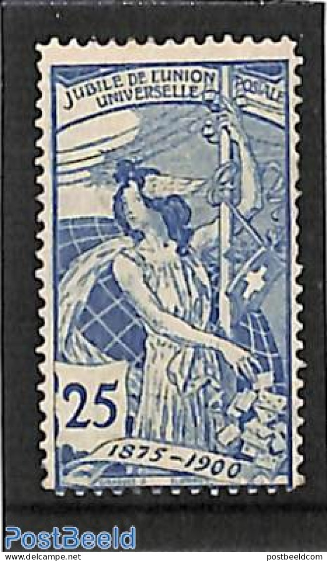 Switzerland 1900 25c, UPU, Plate I, Blue, Stamp Out Of Set, Mint NH, U.P.U. - Nuevos