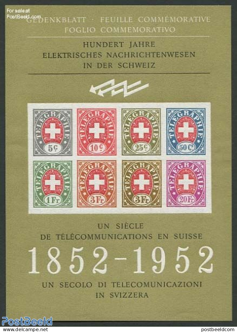 Switzerland 1952 Special Sheet, 100 Years Telegraph, No Postal Val, Mint NH - Ungebraucht