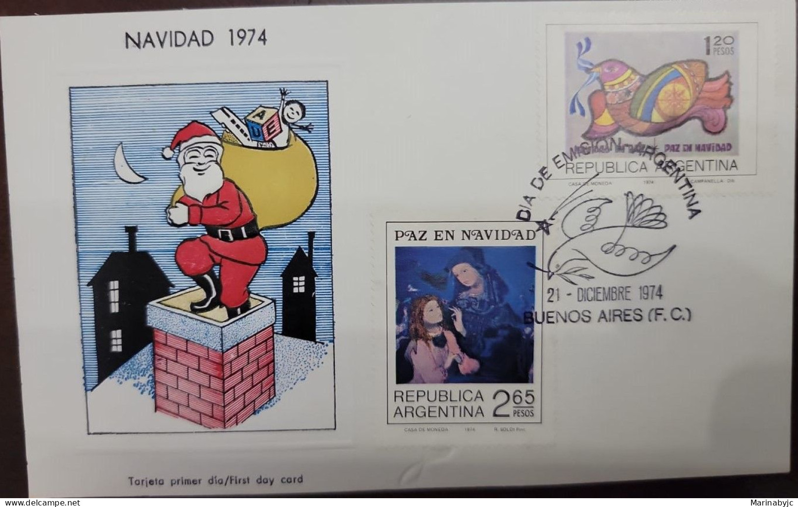 D)1974, ARGENTINA, FIRST DAY COVER, ISSUE, CHRISTMAS PAINTINGS, V. CAMPANELLA, R.SOLDI, FDC - Autres & Non Classés